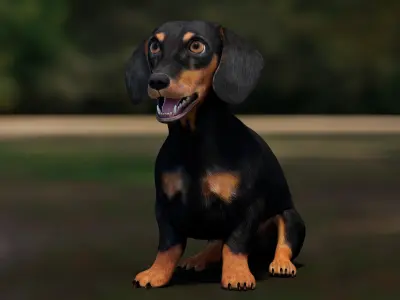  Rigged Black Dachshund Dog 3D Model 