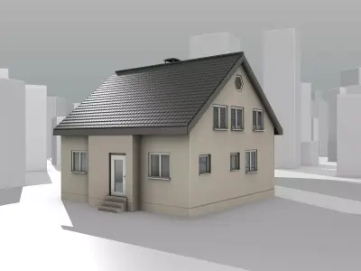 City House -15- Half-Double-House - Roof black - Wall skinyellow Low-poly 3D model