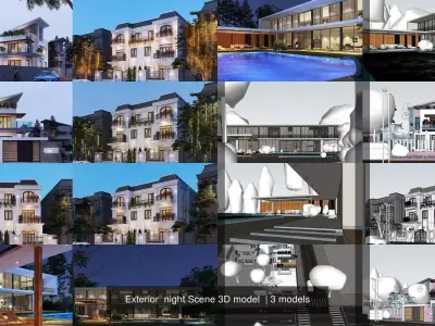 Exterior  night Scene 3D model  3D Model Pack