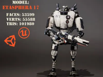 Etasphera17 robot holding gun Low-poly 3D model