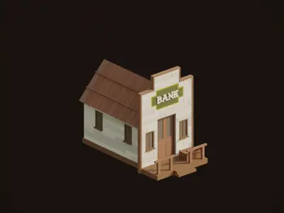 Bank in Old West Low-poly 3D model