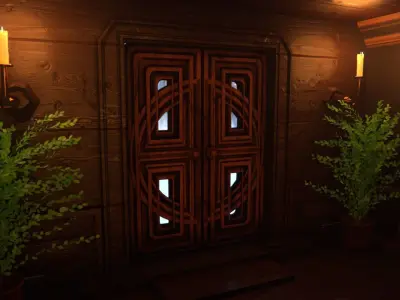 Library wooden door  Low-poly 3D model