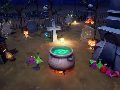 Cartoon Graveyard Props Low-poly 3D model