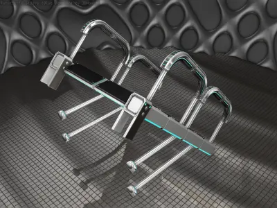 Sci-Fi Stairs - 25 - Silver Blue Neon Light Version Low-poly 3D model