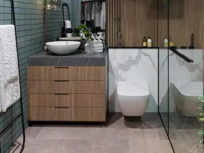 Modern Minimalist Bathroom Interior Scene 3D model