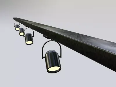 Spotlights four on rail Low-poly 3D model