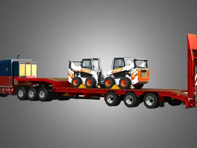 57P Heavy Duty Tri Axle Semi Truck with S76 Skid Steer  3 in 1  3D Model Pack