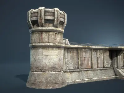 Futuristic City Defensive Walls Low-poly 3D model