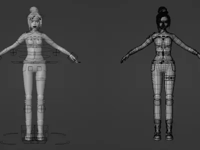 Cyberpunk Warrior Dual Blades animation Low-poly 3D model