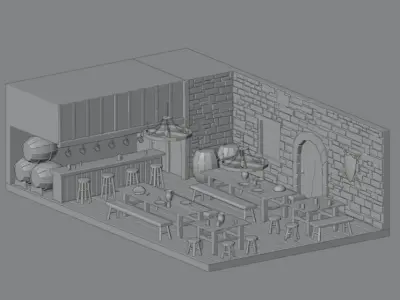 Tavern medieval Low-poly 3D model