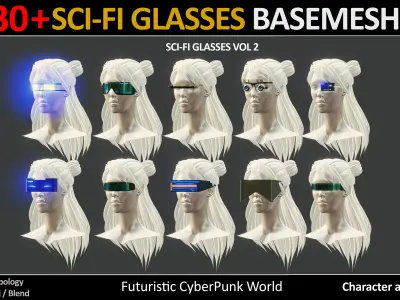 30 SCI-FI GLASSES BASEMESH Futuristic Cyberpunk  VOL 12 Low-poly 3D model