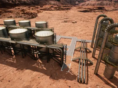 Oil Facility Modular Package - Low Poly - On one Trimsheet Low-poly 3D model