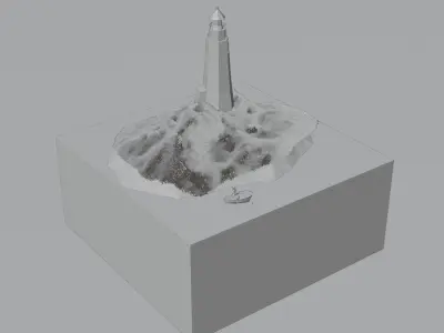 Isometric Island and Lighthouse Low-poly 3D model