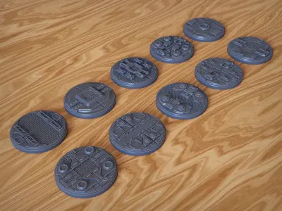 PACK 2 - 10 SCIFI MINIATURE BASES 50mm 3D Print Ready 3D print model