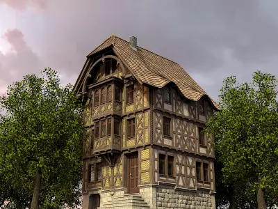 Half-timbered house from the 18th CENTURY with rooms Low-poly 3D model
