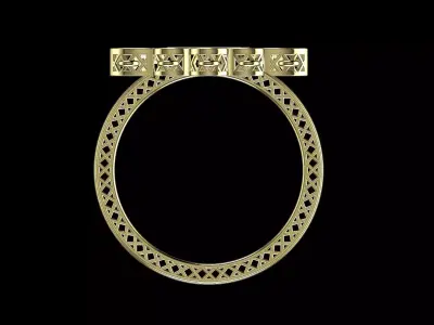 Architectural LV Monogram Hamsa Filigree Ring - 14K Gold 3D print model