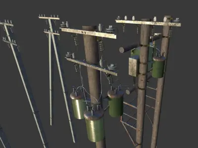 Utility electric poles pack Low-poly 3D model