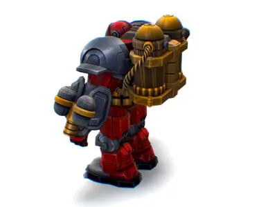 Flamethrower Heavy Combat Robot Red Space Suit Low-poly 3D model