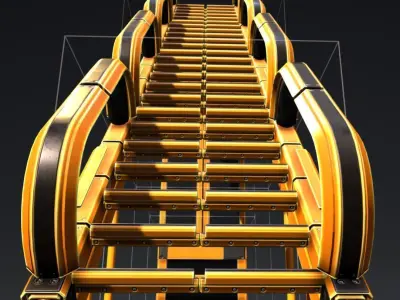 Modular Stairs Collection Orange Painted Metal Low-poly 3D model