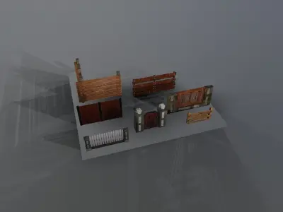 Collection of fences Low-poly 3D model