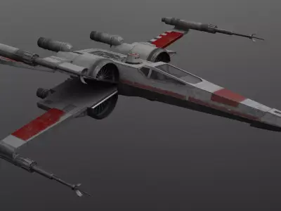 Star Wars Red T70 X Wing Starfighter and R5 Unit rigged 3D model