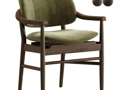 Bryson Modern Classic Beige Upholstered Whitewash  Arm Chair 3D model