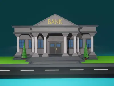 Low Poly Bank building Low-poly 3D model purchase