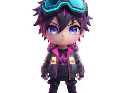 Stylized Chibi Anime Cyberpunk Hacker 3D Model Low-poly 3D model