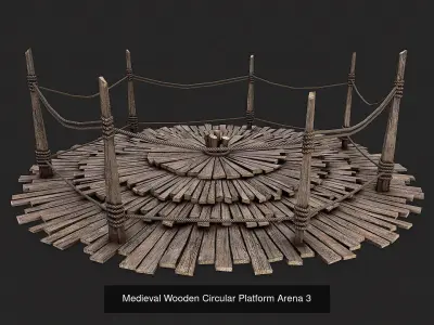 Medieval Wooden Circular Platform Arena PBR Collection 3D Model Pack