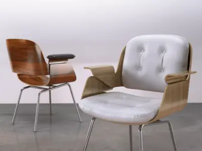 D48 two chairs with wooden seat and metal legs 3D model