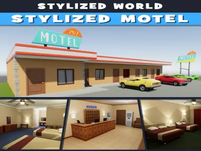Stylized Motel Low-poly 3D model