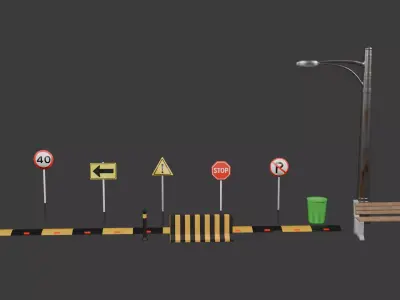 City Street Assets Pack Game Ready Low Poly Low-poly 3D model