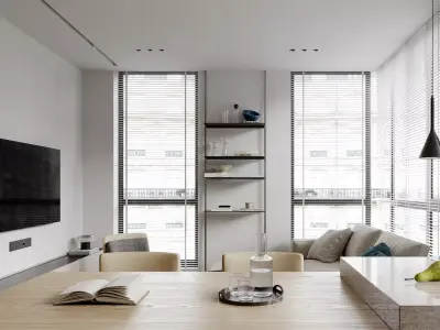 Living Room and Kitchen with Dinning Set Low-poly 3D model