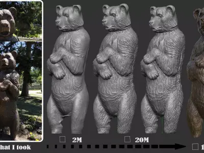 The Bear Wooden Statue low-poly Low-poly 3D model