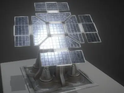 Solar Power Tower Animated and Game Ready Low-poly 3D model