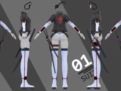 Cyberpunk Samurai Outfit Low-poly 3D model