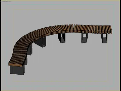 Curved Wooden Bench for Urban Parks and Public Spaces 3D model