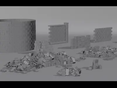 Stacks of concrete blocks - set 01 Low-poly 3D model