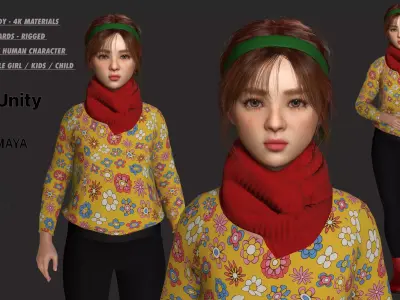 AAA 3D REALISTIC CHARACTER - BEAUTIFUL LITTLE GIRL WINTER OUTFIT Low-poly 3D model
