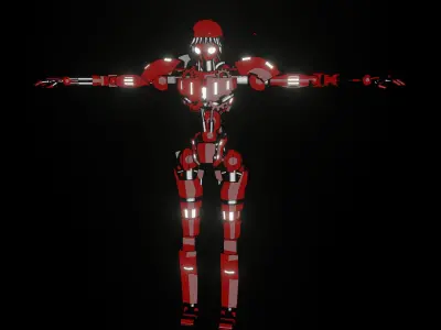 mid-poly red colored gaint robot Low-poly 3D model