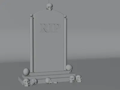 3D Tombstone with 3D skulls 3D model