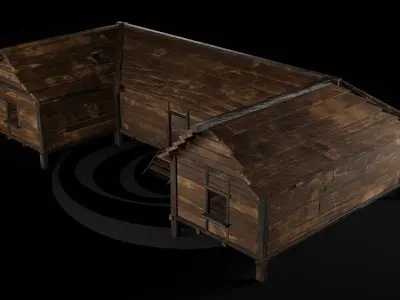 AAA Wooden Enterable Medieval Primal Thatched Cottage Hut 04 R Low-poly 3D model