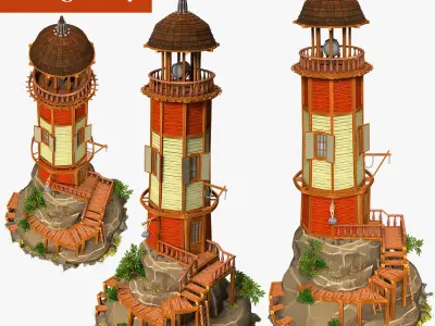 Old lighthouse on a rock wild west  high-poly textured 3D model