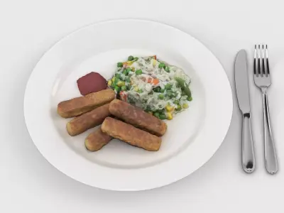 Plate With Food And Cutlery 3D model