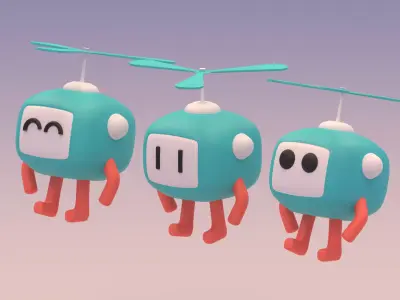 Lovely Cartoon Flying Robot Low-poly 3D model