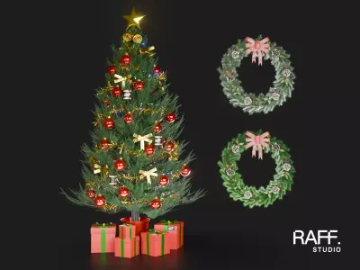 Christmas Tree and Green-Snow Garlands - PBR 4K-8K 3D Model Pack