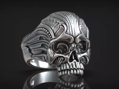 Giger Art Biomechanical Skull Head Cyberpunk Ring 3D print model