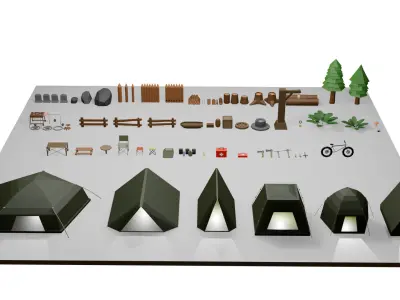 Low Poly Camping Asset Pack - Modular Stylized 3D Models Low-poly 3D model