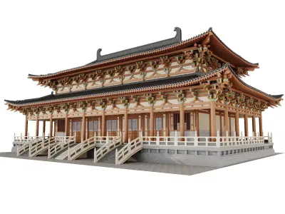 Japanese Historic Temple Main Hall Building 3D model