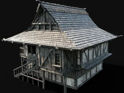 JAPAN CHINESE HOUSE ASIAN FEUDAL HUT DOJO CABIN VILLAGE SAMURAI Low-poly 3D model